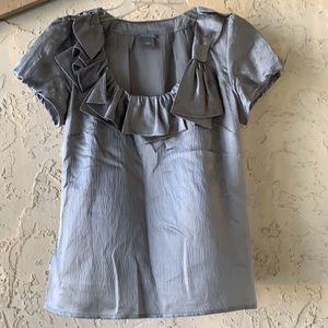 Banana Republic Gray Silk Ruffled Bow Blouse
